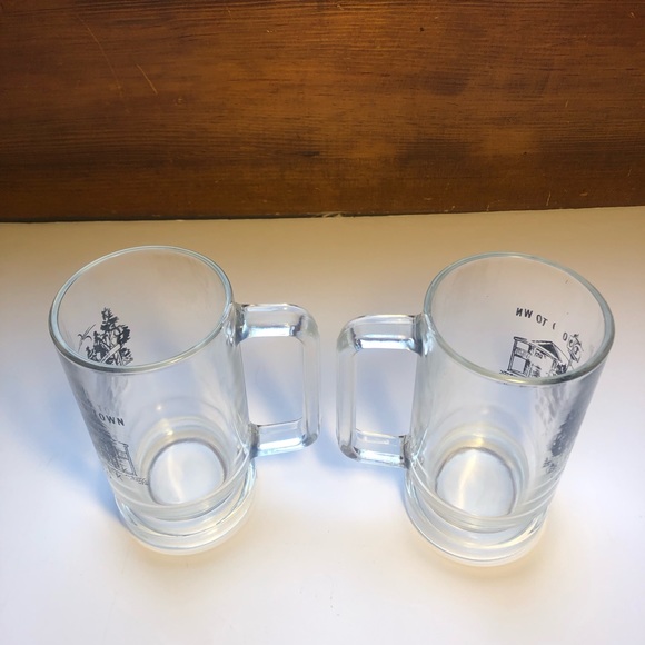Rare Pair of Cripple Creek Colorado Glass Beer Mugs with Black Etch of Old Town - Picture 2 of 9